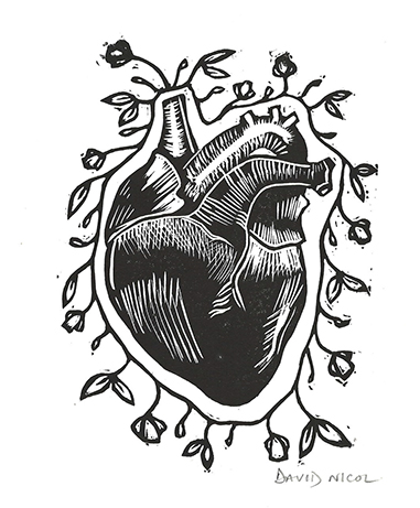 Cariad lino cut print by David Nicol